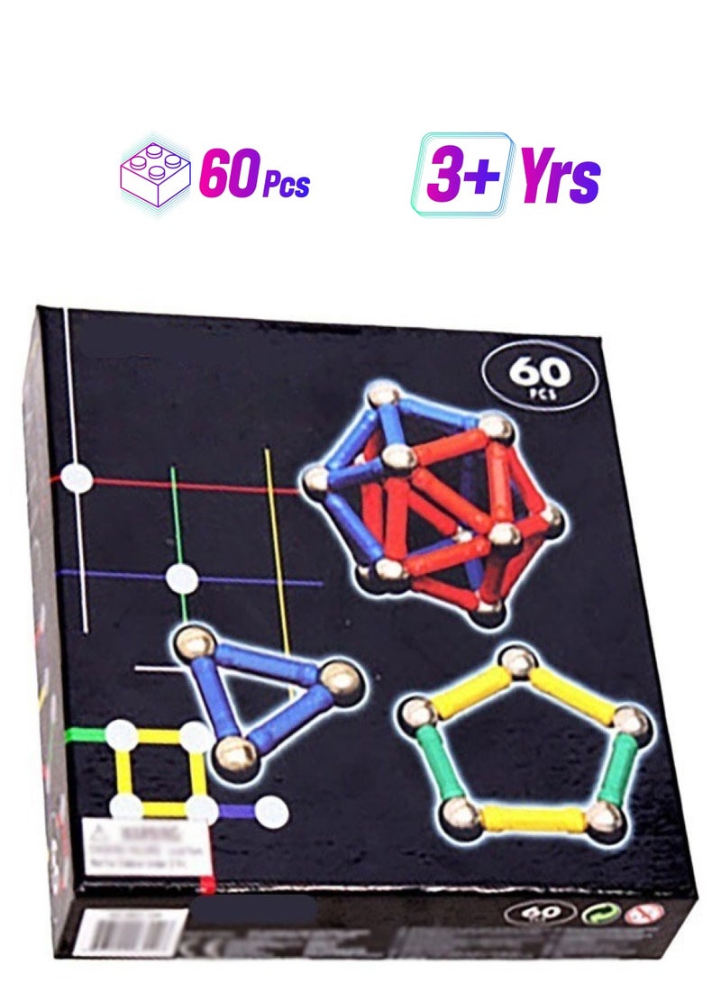 60 Piece Colorful Stress Relief Creative Magnetic Ball Puzzle Set Toy Birthday Gift for Children  - Image 1