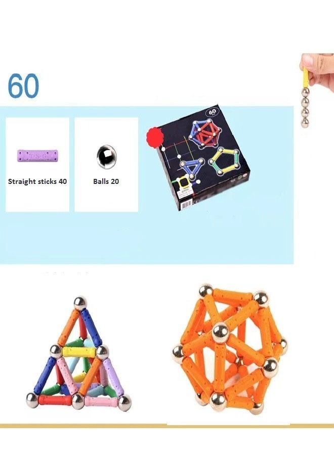 60 Piece Colorful Stress Relief Creative Magnetic Ball Puzzle Set Toy Birthday Gift for Children  - Image 2