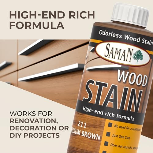 SamaN Interior Water Based Wood Stain - Natural Stain for Furniture, Moldings, Wood Paneling, Cabinets (Medium Brown TEW-211-12, 12 oz) - Image 2