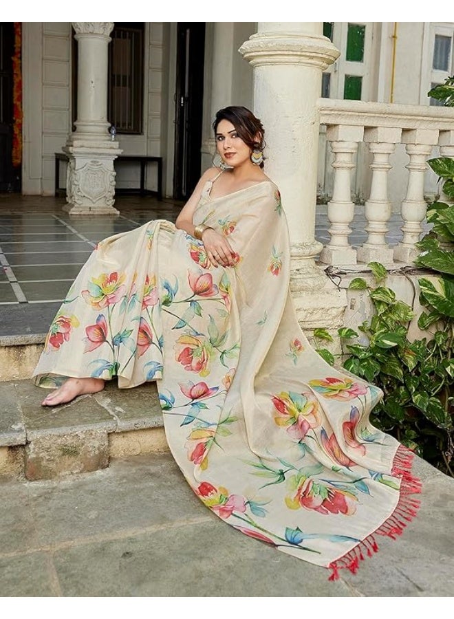 YASHIKA ساري Chanderi النسائي من Yashika مطبوع عليه زهور رقمية مع مادة بلوزة غير مخيطة - Image 4
