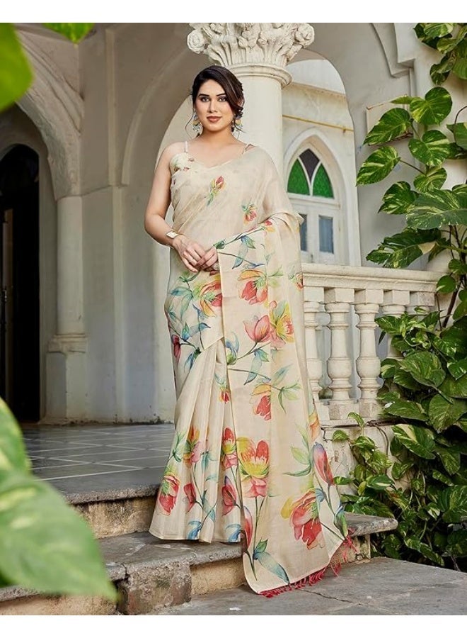 YASHIKA ساري Chanderi النسائي من Yashika مطبوع عليه زهور رقمية مع مادة بلوزة غير مخيطة - Image 2