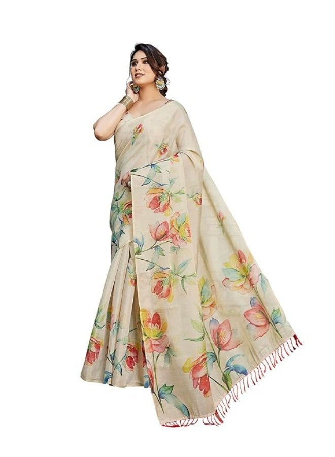 YASHIKA ساري Chanderi النسائي من Yashika مطبوع عليه زهور رقمية مع مادة بلوزة غير مخيطة - Image 1