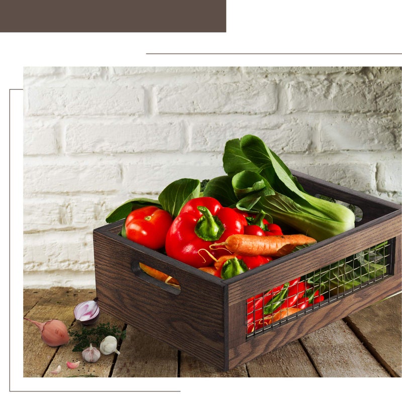 NAGAWOOD Wooden Nesting Countertop Baskets Set of 3 for Kitchen  Bathroom  Pantry Wooden storage organizer For Fruit  Vegetables Wooden Crate with handles Decorative Walnut Wood and Metal Wire - Image 4