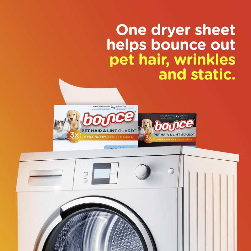 Bounce Bouce Bounce Pet Hair and Lint Guard Mega Dryer Sheets for Laundry, Fabric Softener with 3X Pet Hair Fighters, Unscented, Hypoallergenic, 120 Count - Image 5