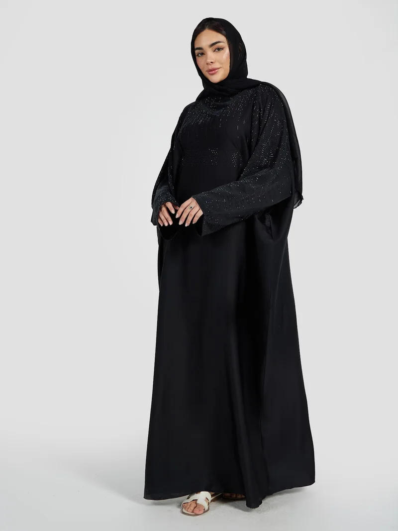 عباءات ريم Women's Luxury Black Crystal Embellished Abaya - Elegant Modest Evening Kaftan