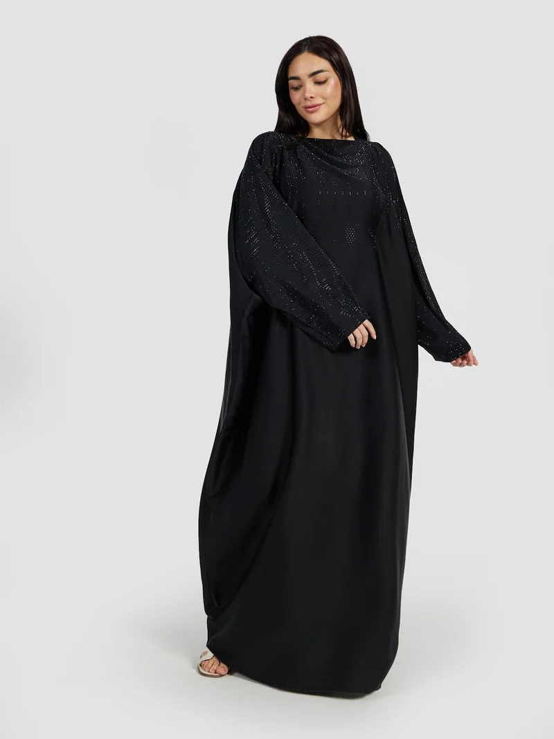 عباءات ريم Women's Luxury Black Crystal Embellished Abaya - Elegant Modest Evening Kaftan