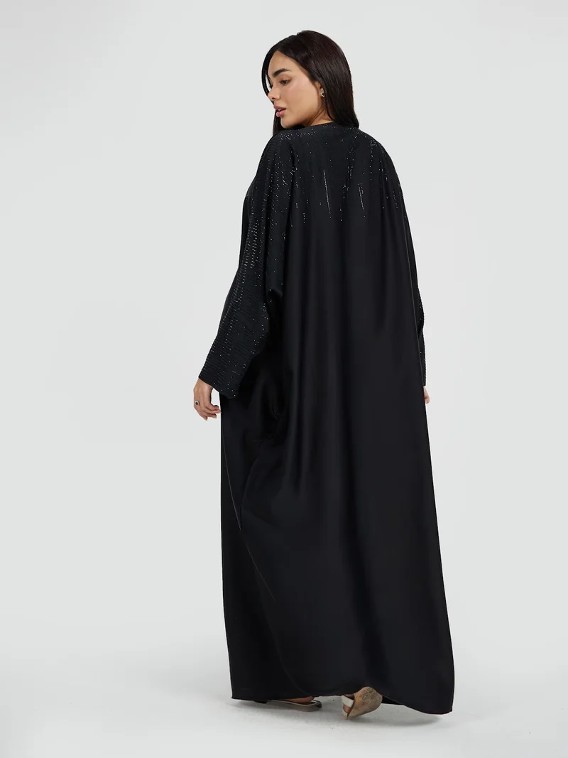 Reem Abayas  Women's Luxury Black Crystal Embellished Abaya - Elegant Modest Evening Kaftan for Women | Best Price UAE