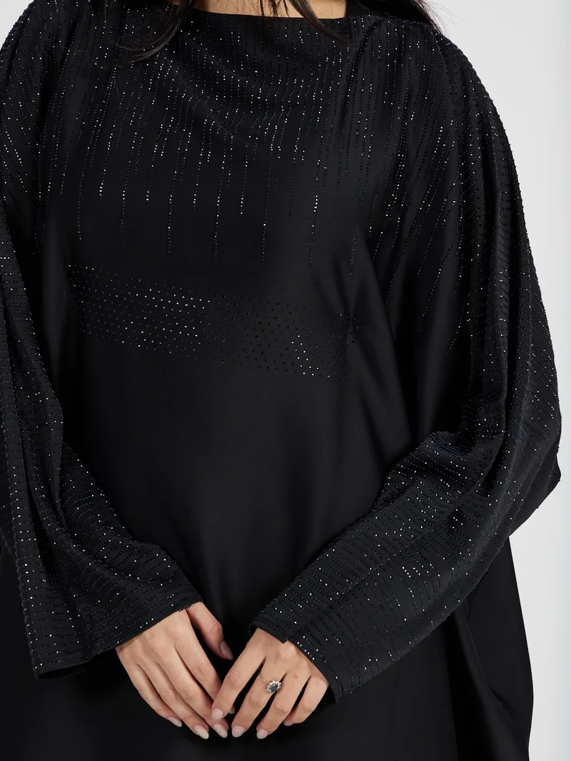Reem Abayas  Women's Luxury Black Crystal Embellished Abaya - Elegant Modest Evening Kaftan for Women | Best Price UAE
