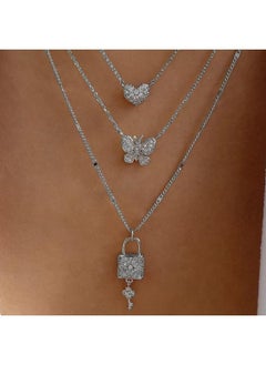 European And American New Style Personalized Butterfly Key Love Pendant Multi-layer Necklace Women's Fashion Street Photograph Crystal Sweater Chain