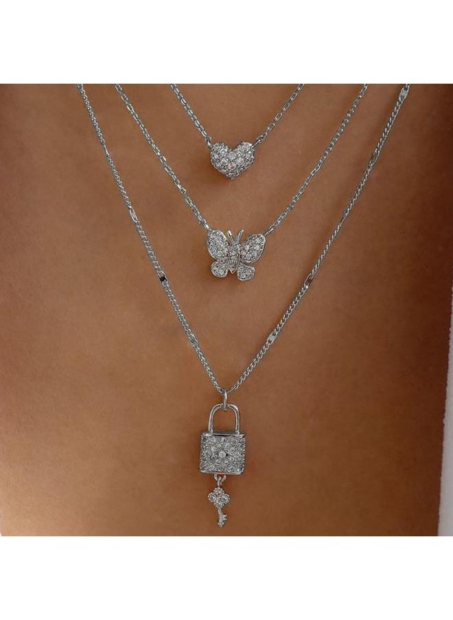 Generic - European And American New Style Personalized Butterfly Key Love Pendant Multi-layer Necklace Women's Fashion Street Photograph Crystal Sweater Chain - Image 1