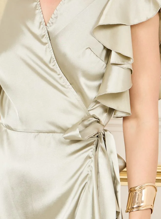 ستايلي Satin Ruffle Wrap Dress