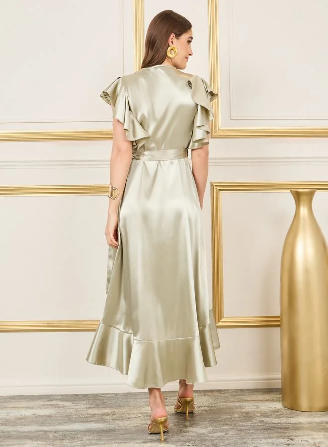 ستايلي Satin Ruffle Wrap Dress