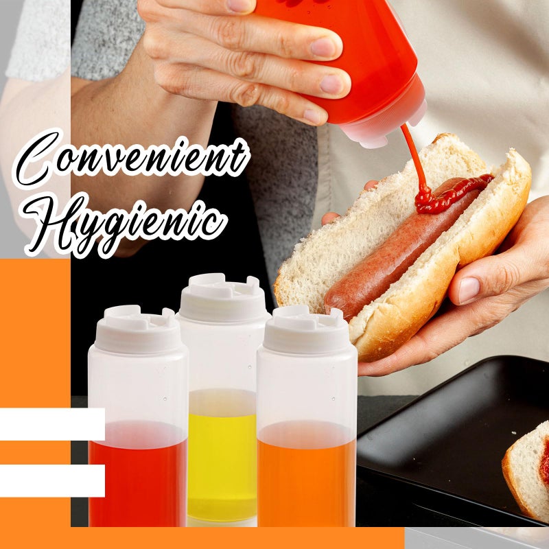 Singhoow 12 Pcs 24 oz Condiment Squeeze Bottles Restaurant Plastic Sauces Squeeze Ketchup Dispenser Inverted Refillable Large Clear Dressing Bottles for Restaurant Kitchen Catering - Image 5