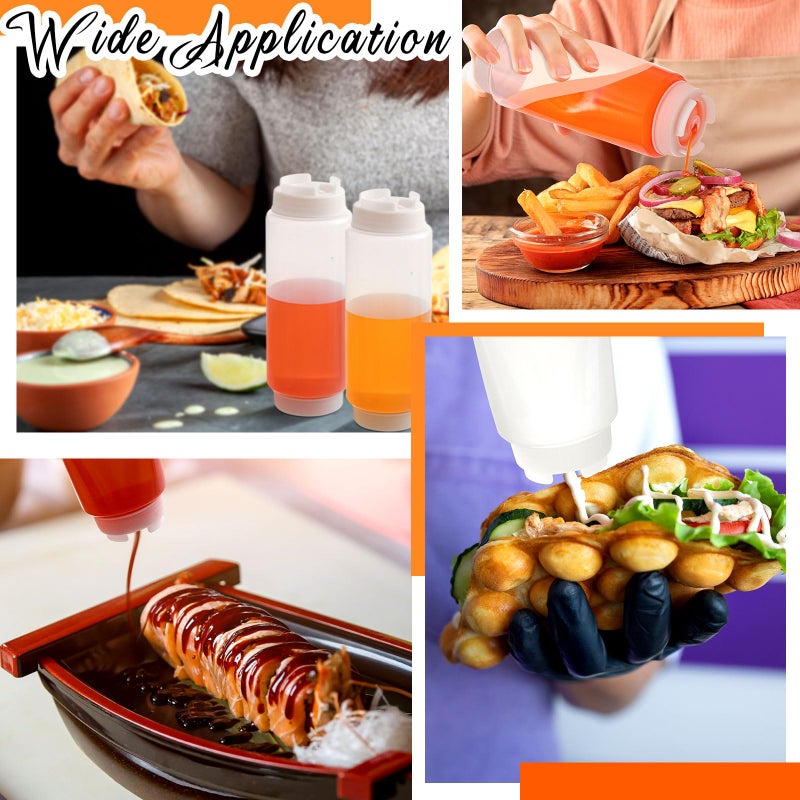 Singhoow 12 Pcs 24 oz Condiment Squeeze Bottles Restaurant Plastic Sauces Squeeze Ketchup Dispenser Inverted Refillable Large Clear Dressing Bottles for Restaurant Kitchen Catering - Image 4
