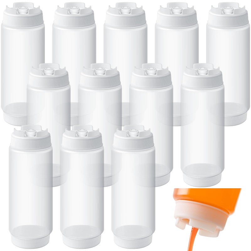 Singhoow 12 Pcs 24 oz Condiment Squeeze Bottles Restaurant Plastic Sauces Squeeze Ketchup Dispenser Inverted Refillable Large Clear Dressing Bottles for Restaurant Kitchen Catering - Image 1