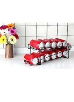 Streamlined metal can and juice organizer that keeps your refrigerator organized, strong metal material, holds up to 10 2-layer cans, large size (white, black)