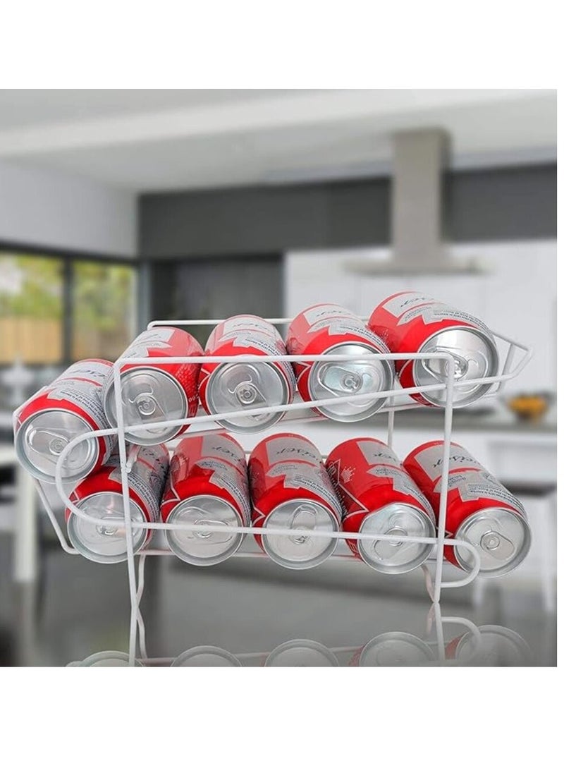 Generic - Streamlined metal can and juice organizer that keeps your refrigerator organized, strong metal material, holds up to 10 2-layer cans, large size (white, black) - Image 1