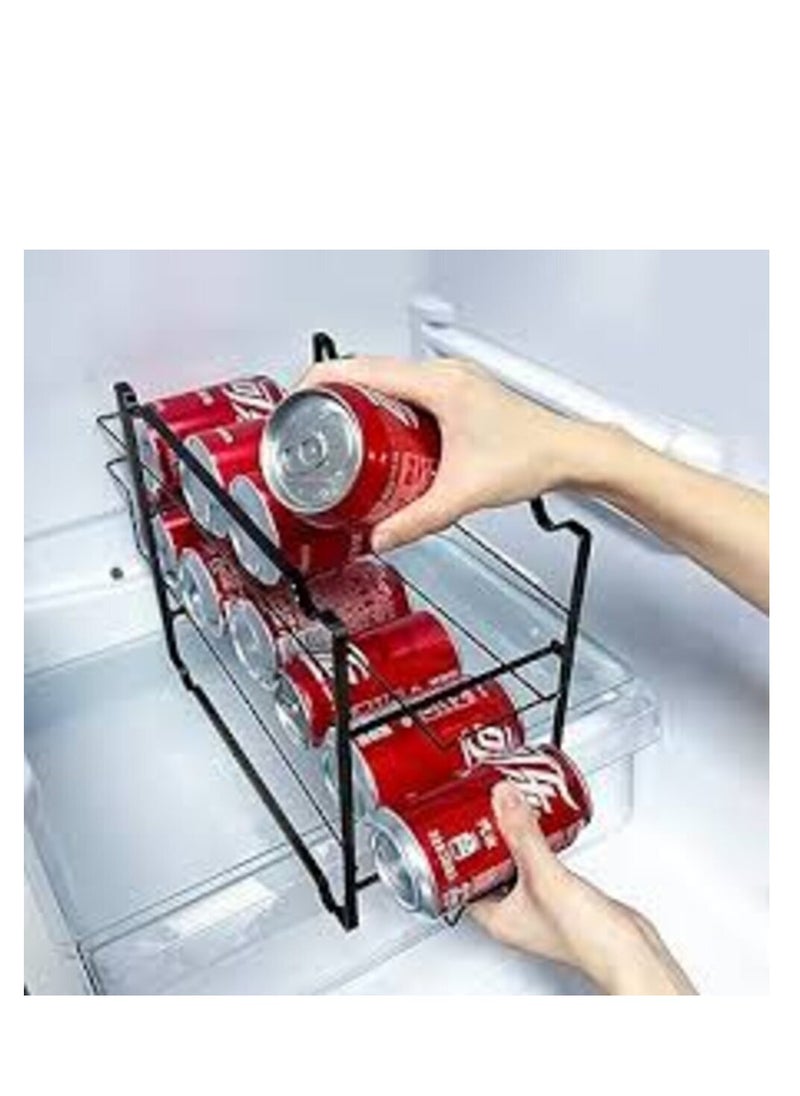 Generic - Streamlined metal can and juice organizer that keeps your refrigerator organized, strong metal material, holds up to 10 2-layer cans, large size (white, black) - Image 1