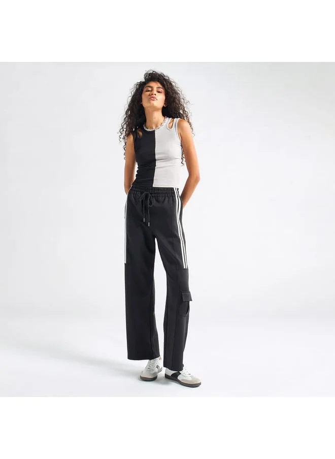 FAV Solid Tape Detail Wide Leg Pants with Cargo Pockets and Drawstring Closure