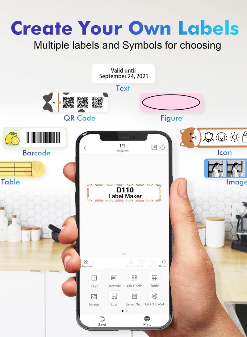 Zikra D110 Mini Label Maker Machine with Tape - Portable Bluetooth Label Printer for Home and Office Organization, Featuring Multiple Templates for Handheld Labeling. - Image 4