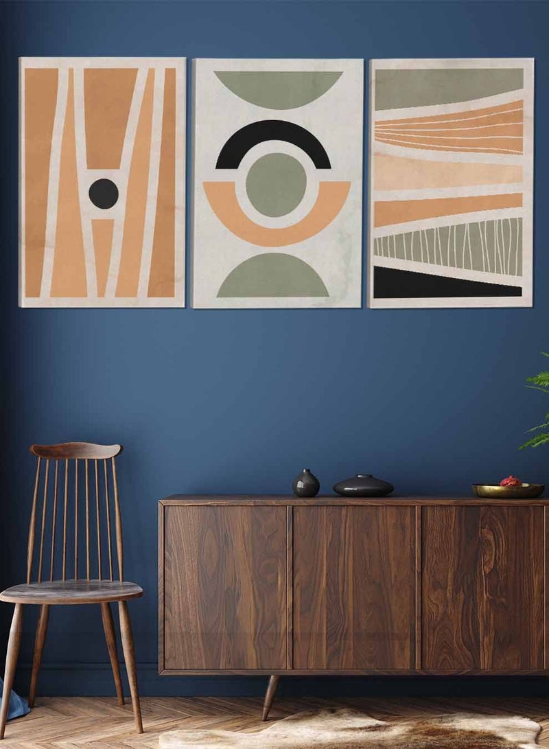 لوحة طقم من ٣ لوحات كانفاس على إطار خشبي تصميم رسم يدوي مزخرف للمنزل غرفة المعيشة المكتب الديكور - Image 2