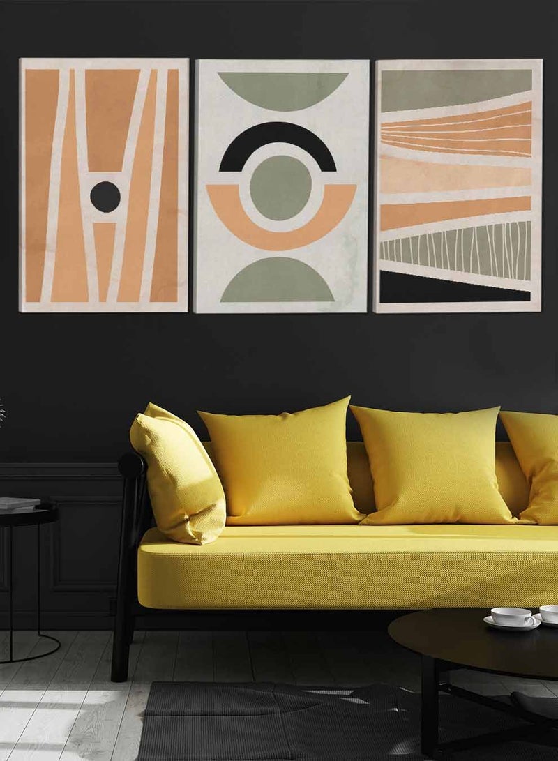 لوحة طقم من ٣ لوحات كانفاس على إطار خشبي تصميم رسم يدوي مزخرف للمنزل غرفة المعيشة المكتب الديكور - Image 3