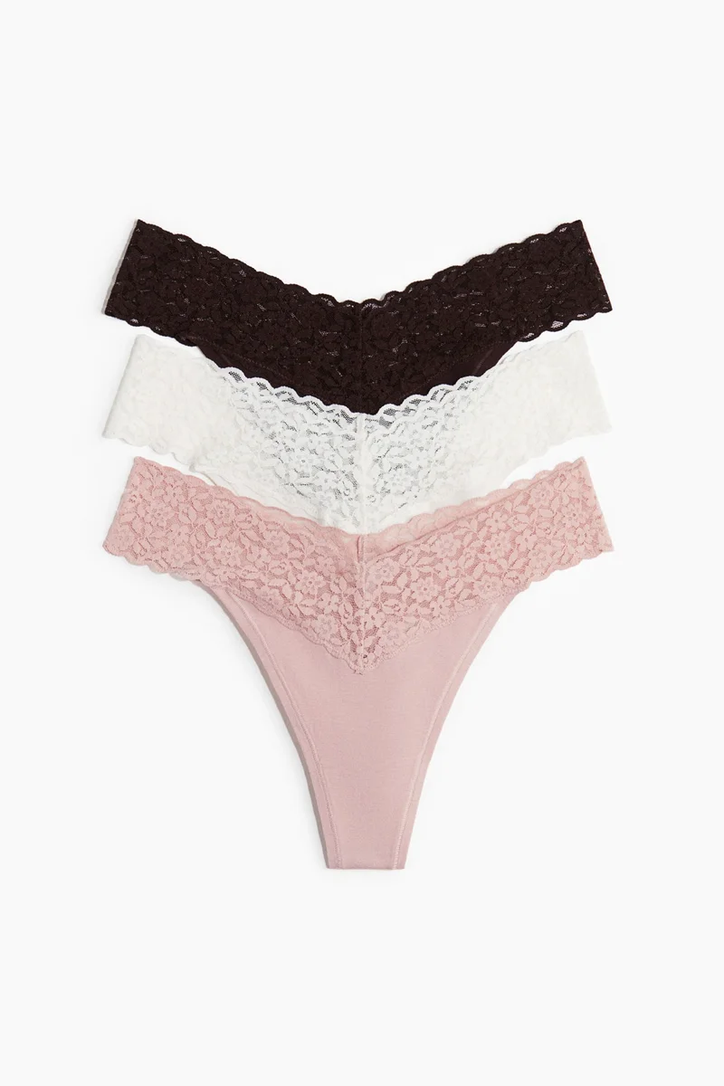 H&M 3-pack cotton and lace thong briefs
