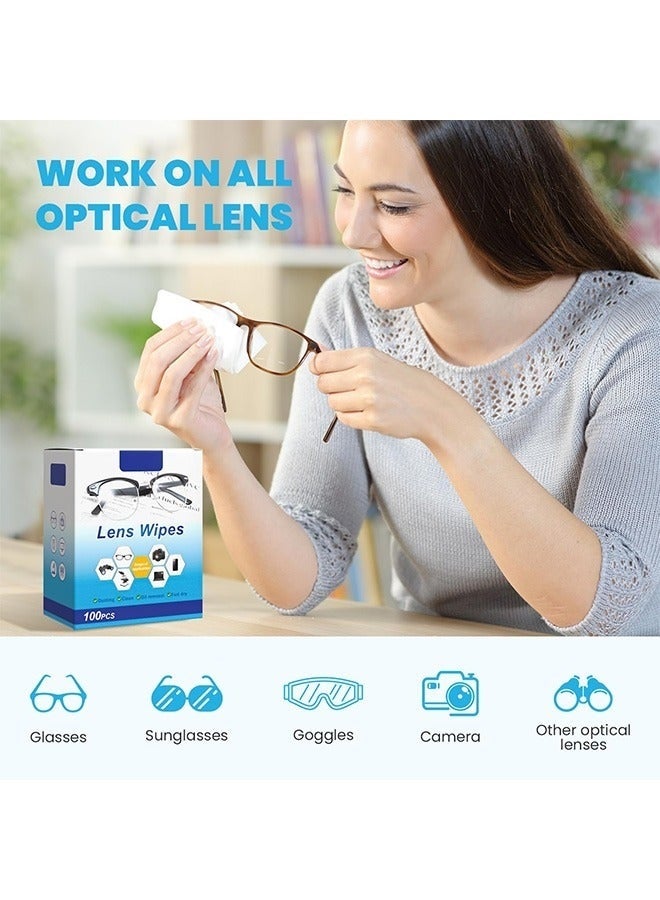 ١٠٠ قطعة مناديل تنظيف النظارات – مناديل عدسات مبلّلة مغلّفة فردياً للنظارات، النظارات الشمسية، عدسات الكاميرا، شاشات الهاتف واللابتوب – مقاومة للخدوش وخالية من الخطوط، عبوة محمولة مثالية للسفر وتنظيف الشاشة - Image 3