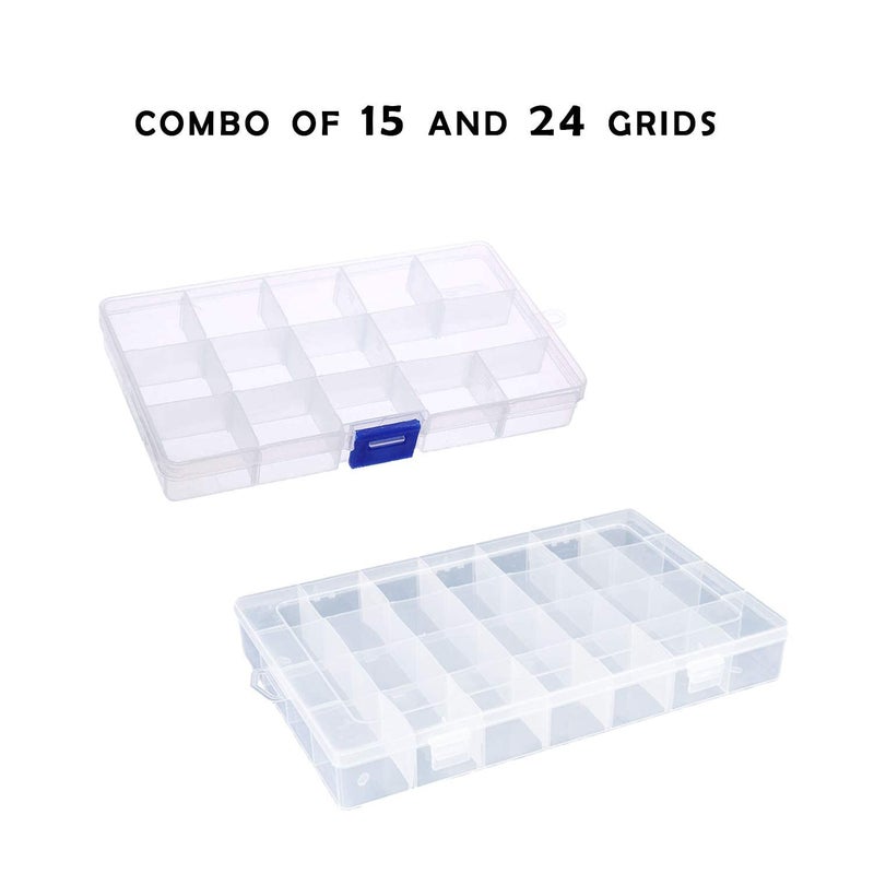 FirstTry Storage Containers Box I Plastic Adjustable Removable Organizer Dividers I Multipurpose Rectangular Box for Medicine Pills Jewelry Cosmetics Stationery Items I Transparent 15 24 Grid - Image 2