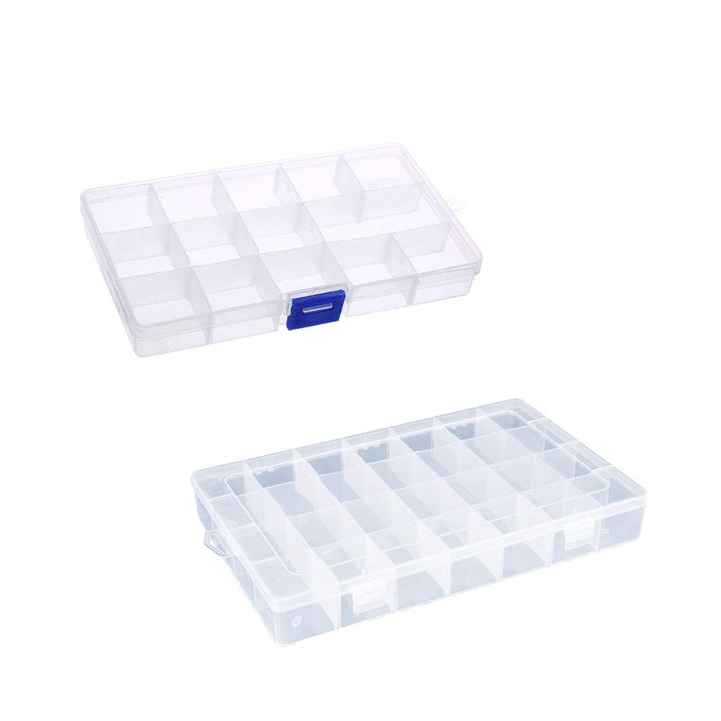 FirstTry Storage Containers Box I Plastic Adjustable Removable Organizer Dividers I Multipurpose Rectangular Box for Medicine Pills Jewelry Cosmetics Stationery Items I Transparent 15 24 Grid - Image 1