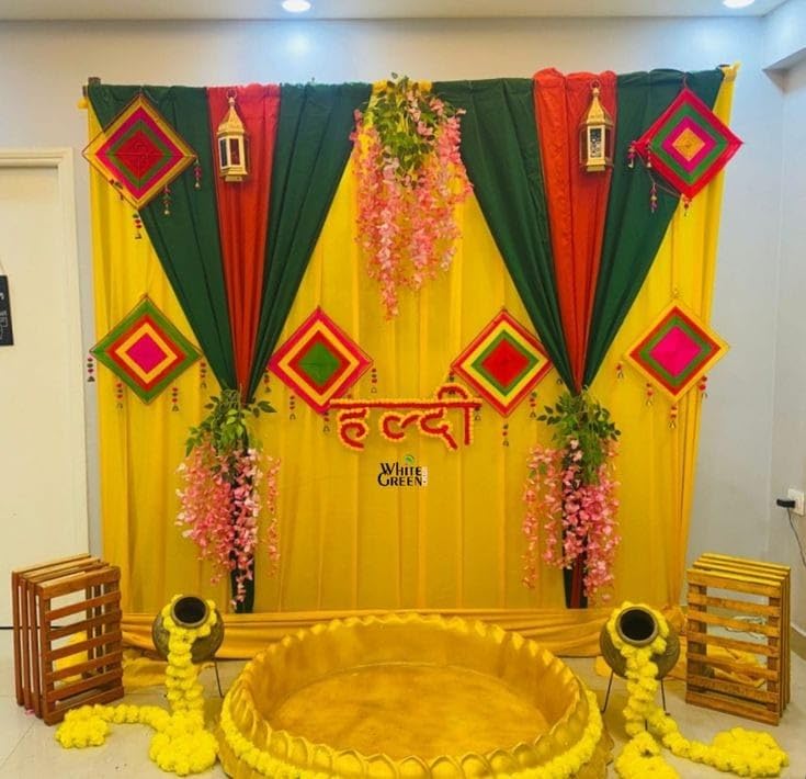 Sellplus Haldi Backdrop Items for Wedding Decoration | 6 Kites, 12 Pink Wisteria, 10 Strings Yellow Genda | Haldi/Wedding/Mehndi Decoration - Image 1