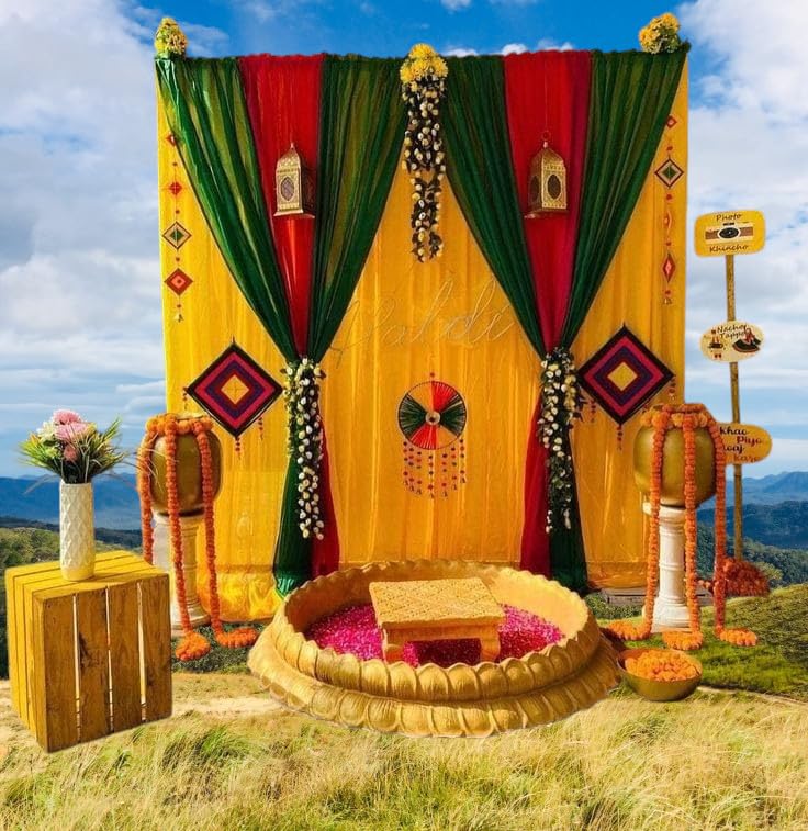 Sellplus Haldi Backdrop Items for Wedding Decoration | 6 Kites, 12 Pink Wisteria, 10 Strings Yellow Genda | Haldi/Wedding/Mehndi Decoration - Image 3