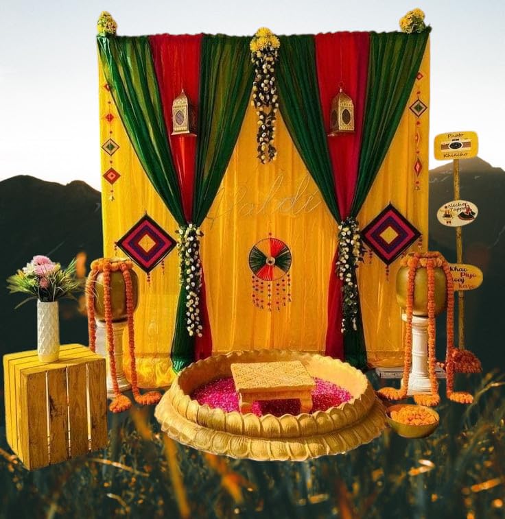 Sellplus Haldi Backdrop Items for Wedding Decoration | 6 Kites, 12 Pink Wisteria, 10 Strings Yellow Genda | Haldi/Wedding/Mehndi Decoration - Image 2