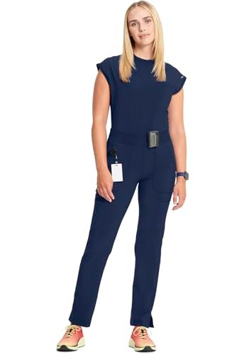 Cherokee Infinity Women's Scrub Pant Mid Rise Tapered Leg Pull-on Bottom with Moisture Wicking & 360° Stretch Fabric CK065A, M, Navy - Image 3