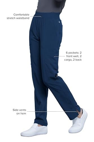 Cherokee Infinity Women's Scrub Pant Mid Rise Tapered Leg Pull-on Bottom with Moisture Wicking & 360° Stretch Fabric CK065A, M, Navy - Image 4