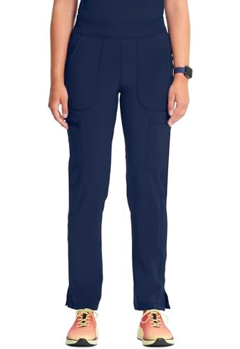 Cherokee Infinity Women's Scrub Pant Mid Rise Tapered Leg Pull-on Bottom with Moisture Wicking & 360° Stretch Fabric CK065A, M, Navy - Image 1