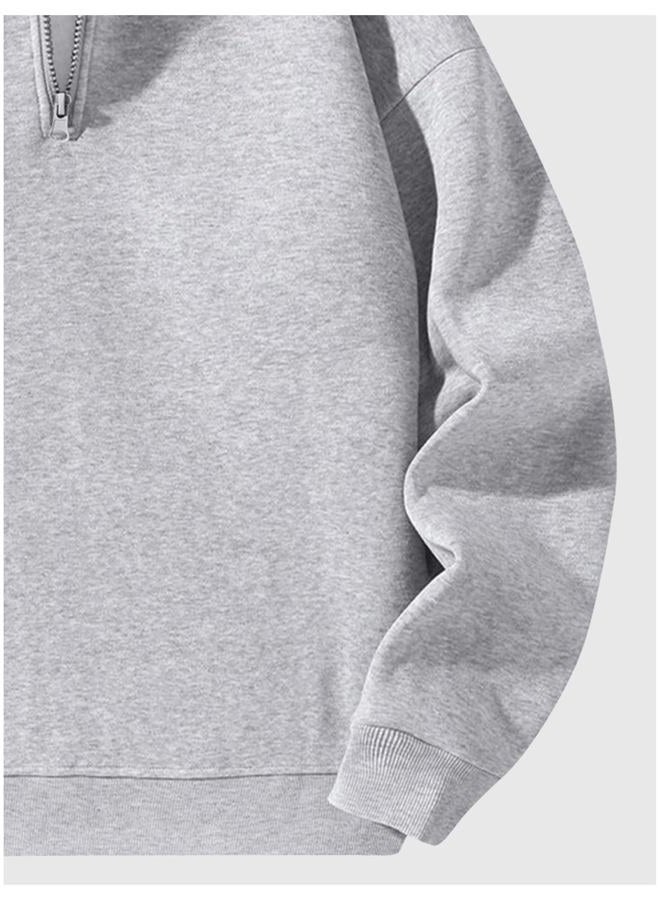 Verdusa Men's Quarter Zip Pullover Hoodies Long Sleeve Drop Shoulder Sweatshirt Casual Pullover Light Grey Small - Image 2