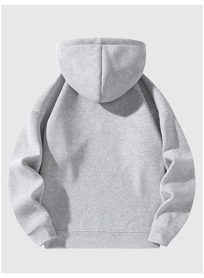 Verdusa Men's Quarter Zip Pullover Hoodies Long Sleeve Drop Shoulder Sweatshirt Casual Pullover Light Grey Small - Image 3