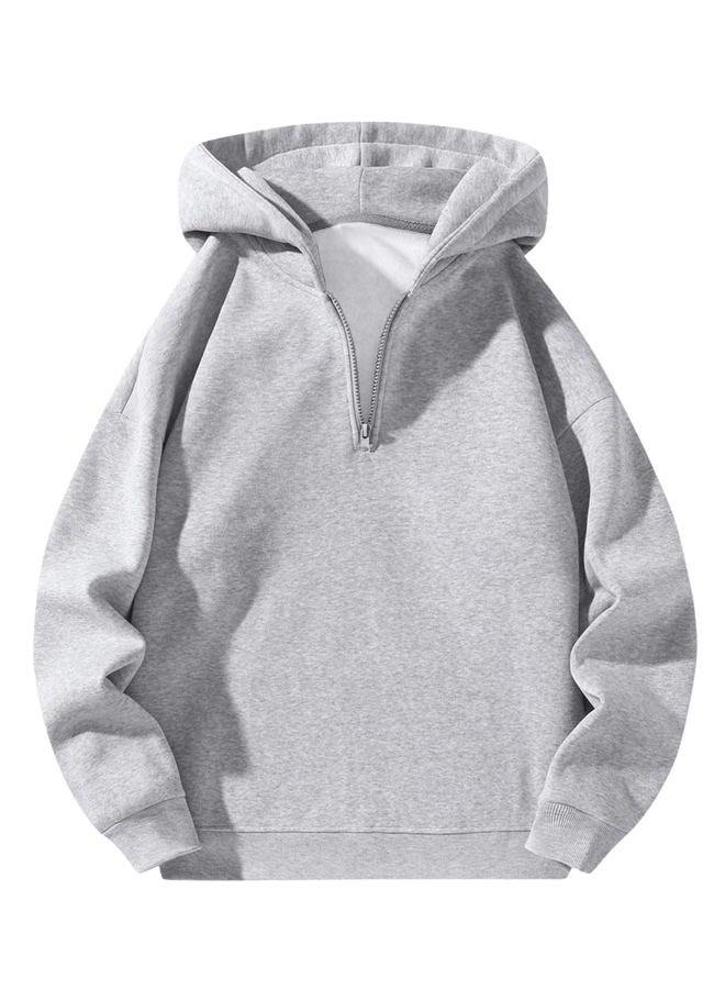 Verdusa Men's Quarter Zip Pullover Hoodies Long Sleeve Drop Shoulder Sweatshirt Casual Pullover Light Grey Small - Image 1