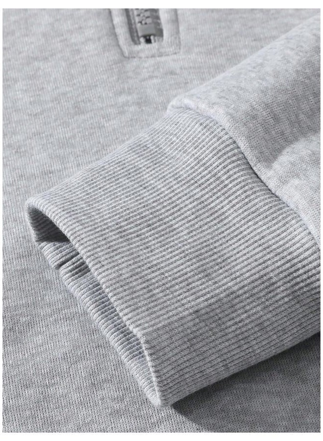 Verdusa Men's Quarter Zip Pullover Hoodies Long Sleeve Drop Shoulder Sweatshirt Casual Pullover Light Grey Small - Image 5