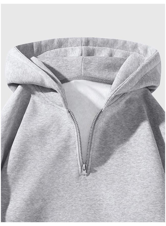 Verdusa Men's Quarter Zip Pullover Hoodies Long Sleeve Drop Shoulder Sweatshirt Casual Pullover Light Grey Small - Image 4