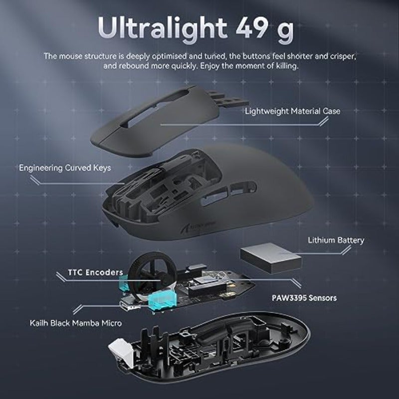 ATTACK SHARK X3 49g Ultralight Mouse PixArt PAW3395 Gaming Sensor BT 2.4G Wireless Wired Gaming Mouse 26000 DPI 200 Hours Battery Office Mice for Win11 Xbox PS Mac Black - Image 5