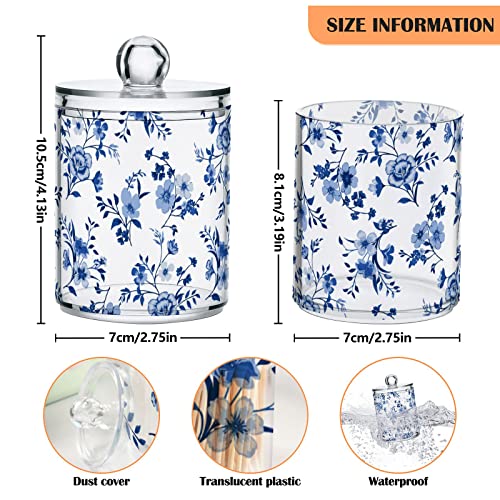 Kigai Cotton Swabs Organizer Blue Wildflowers Qtip Holder Dispenser with Lid Apothecary Jar Set 2PCS Reusable Clear Plastic Cans for Dry Food - Image 3