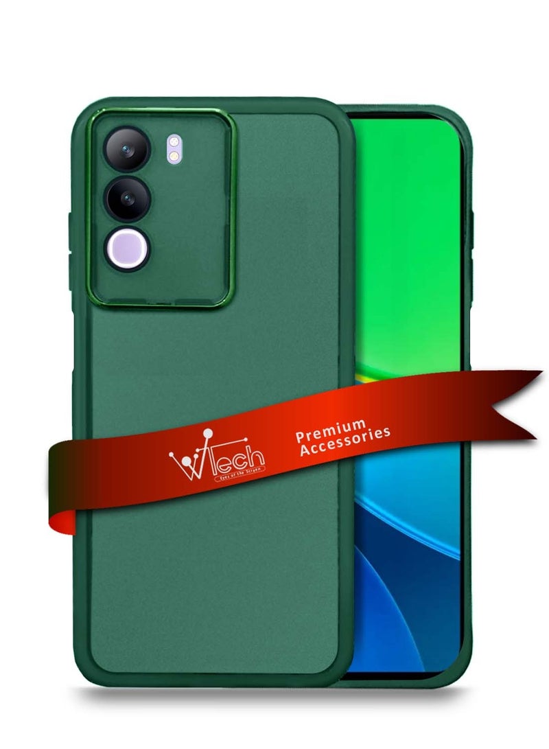Wtech vivo Y19s 4G 2024 Soft Transparent TPU Silicone Ultra Thin Phone Stylish Electroplated Camera Border Back Case Cover - Dark Green - Image 1