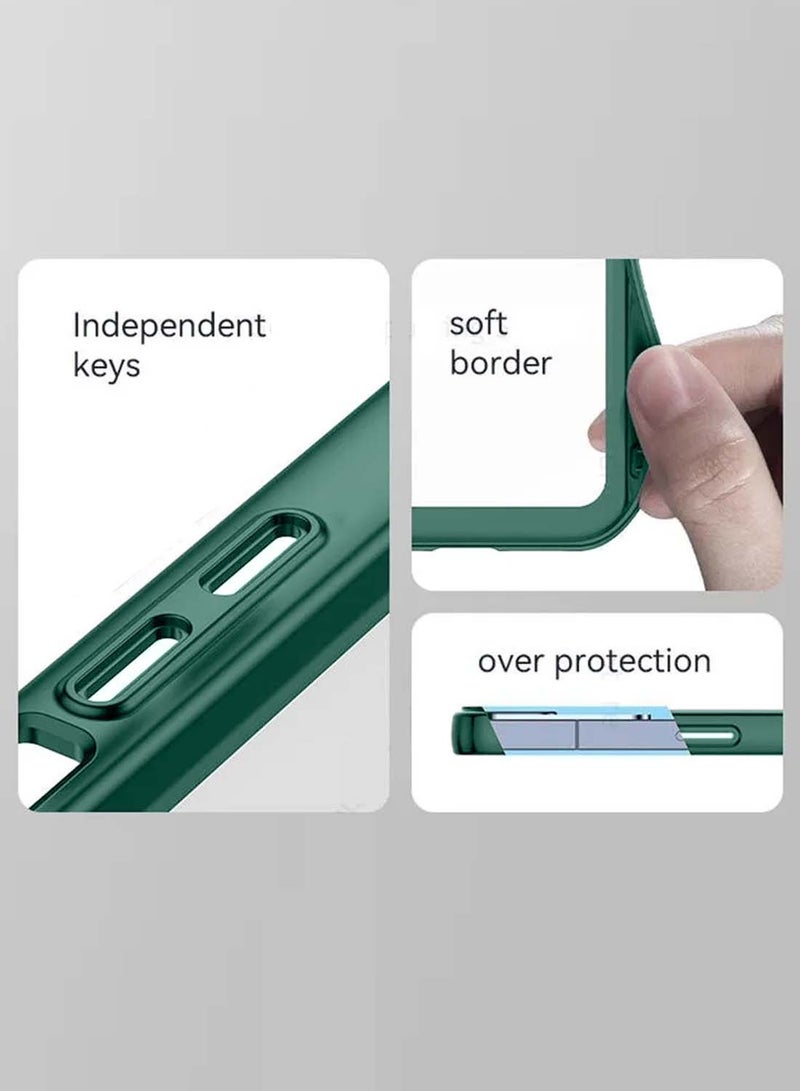 Wtech vivo Y19s 4G 2024 Soft Transparent TPU Silicone Ultra Thin Phone Stylish Electroplated Camera Border Back Case Cover - Dark Green - Image 5