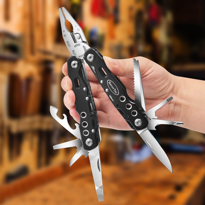 RoverTac Multitool Pliers Pocket Knife, 14 in 1 Multi Tool Knife Pliers Saw Bottle Opener Safety Lock Nylon Sheath, Camping Hiking Gear Multitool for Camping Survival Hiking DIY, Gifts for Men Dad - Image 3