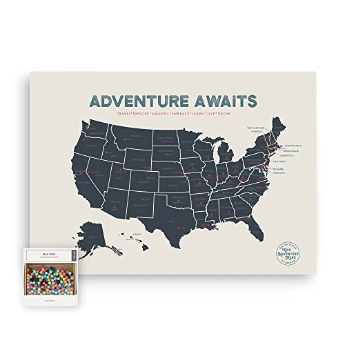 Epic Adventure Maps - USA State Travel Adventure Map Poster - Includes Push Pins - Beige / 24 x 17 Inches - Image 1