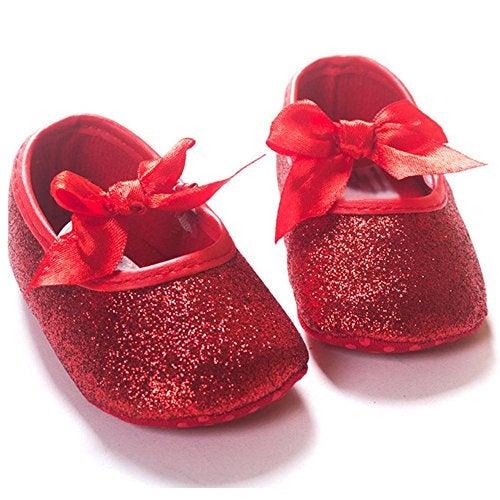 RVROVIC Baby Girl Moccasins Princess Sparkly Premium Lightweight Soft Sole Prewalker Toddler Shoes (L:12-18 Months, Red) - Image 2