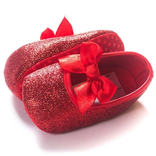 RVROVIC Baby Girl Moccasins Princess Sparkly Premium Lightweight Soft Sole Prewalker Toddler Shoes (L:12-18 Months, Red) - Image 4