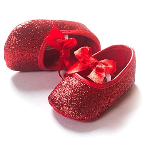 RVROVIC Baby Girl Moccasins Princess Sparkly Premium Lightweight Soft Sole Prewalker Toddler Shoes (L:12-18 Months, Red) - Image 3